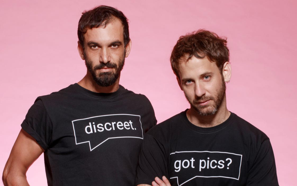Morad Hassan (left) and Yoel Rozenkier play two men meeting on a dating app in 'Borders,' a play that went virtual during the coronavirus (Courtesy Nimrod Danishman) Morad Hassan (left) and Yoel Rozenkier play two men meeting on a dating app in 'Borders,' a play that went virtual during the coronavirus (Courtesy Nimrod Danishman)