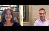 Times of Israel Deputy Editor Amanda Borschel-Dan speaks with Park Avenue Synagogue Rabbi Elliot Cosgrove on the Behind the Headlines video series, October 28, 2020. (Times of Israel)