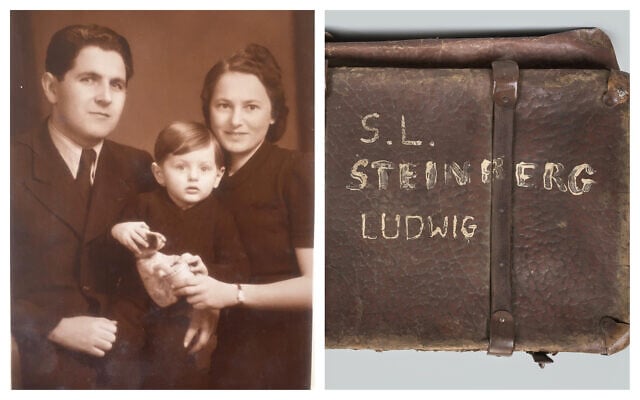 Ludwig, Ida, and Amos Steinberg, circa 1940; the briefcase of Ludwig Steinberg. (Courtesy of the family and Auschwitz Museum) Ludwig, Ida, and Amos Steinberg, circa 1940; the briefcase of Ludwig Steinberg. (Courtesy of the family and Auschwitz Museum)