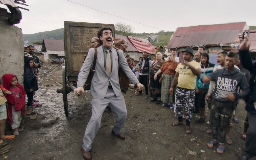 This image released shows Sacha Baron Cohen in a scene from "Borat Subsequent Moviefilm." (Amazon Studios) This image released shows Sacha Baron Cohen in a scene from "Borat Subsequent Moviefilm." (Amazon Studios)