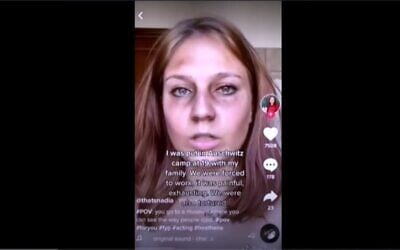 A TikTok video showing a teenager playing the role of a Holocaust victim (Screenshot)