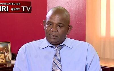 Former Sudanese MP Abu Al-Qasim Bortom in an interview with Arabic speaking Al-Arabiya Network Monday, October 12, 2020. (Screengrab: memri.org)