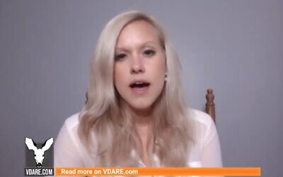 Delaware GOP Senate candidate Lauren Witzke gives an interview to the anti-immigrant site VDARE on October 4, 2020. (Screenshot via JTA)
