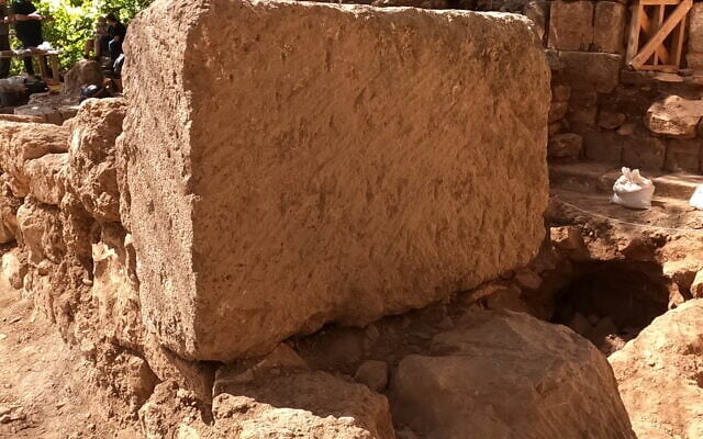 Dressed stone with incised crosses found at the circa 400 CE Byzantine church excavated at Banias Nature Reserve. (Yaniv Cohen)