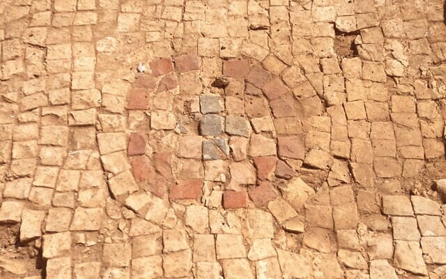 Cross-decorated mosaic flooring at the circa 400 CE Byzantine church excavated at Banias Nature Reserve. (Yaniv Cohen)