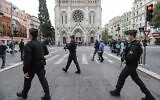 French gendarmes secure the area around the Notre-Dame de l'Assomption Basilica in Nice on October 31, 2020, two days after a Tunisian man stabbed three people to death in a terror attack. (Valery Hache/AFP)