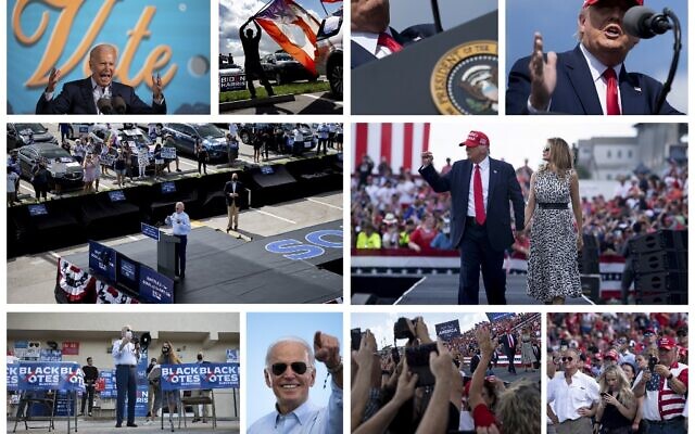 This combination of pictures created on October 31, 2020 shows US Democratic presidential candidate Joe Biden (panel L) and US President Donald Trump (panel R) during competing campaign events October 29, 2020, in Florida. (Brendan SMIALOWSKI and Jim WATSON / AFP) This combination of pictures created on October 31, 2020 shows US Democratic presidential candidate Joe Biden (panel L) and US President Donald Trump (panel R) during competing campaign events October 29, 2020, in Florida. (Brendan SMIALOWSKI and Jim WATSON / AFP)
