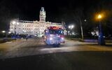A firefighter truck is parked in front of the National Assembly of Quebec, in Quebec City, early on November 1, 2020, after two people were killed and five wounded by a sword-wielding suspect dressed in medieval clothing (Jordan PROUST / AFP)