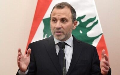 Lebanon's then Foreign Minister Gebran Bassil addresses a press conference after a signing ceremony of a diplomatic cooperation agreement in Budapest, Hungary, on November 26, 2019. (Attila Kisbenedek/AFP)