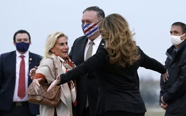 US Secretary of State Mike Pompeo walks to a motorcade vehicle after stepping off a plane at Paris Le Bourget Airport on November 14, 2020, in Le Bourget, at the start of a 10-day trip to Europe and the Middle East. (Patrick Semansky / POOL / AFP) US Secretary of State Mike Pompeo walks to a motorcade vehicle after stepping off a plane at Paris Le Bourget Airport on November 14, 2020, in Le Bourget, at the start of a 10-day trip to Europe and the Middle East. (Patrick Semansky / POOL / AFP)