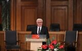 German President Frank-Walter Steinmeier delivers his speech during a ceremony marking the 75th anniversary of the start of the Nuremberg war crimes trials in Nuremberg, southern Germany on November 20, 2020 (Daniel Karmann / POOL / AFP)