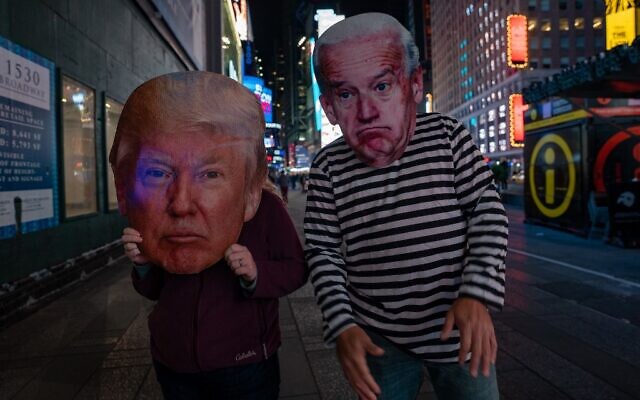 People in Times Square dressed in Donald Trump and Joe Biden costumes as they await election results on November 3, 2020 in New York City. (David Dee Delgado/Getty Images/AFP) People in Times Square dressed in Donald Trump and Joe Biden costumes as they await election results on November 3, 2020 in New York City. (David Dee Delgado/Getty Images/AFP)