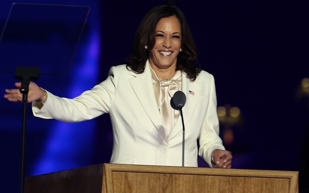 US Vice President-elect Kamala Harris speaks on stage at the Chase Center before President-elect Joe Biden's address to the nation November 7, 2020 in Wilmington, Delaware. (Tasos Katopodis/Getty Images/AFP)