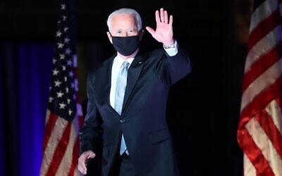 US President-elect Joe Biden takes the stage at the Chase Center to address the nation November 7, 2020 in Wilmington, Delaware. (Drew Angerer/Getty Images/AFP)