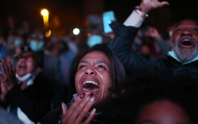 Jailyn Banks cheer as President-elect Joe Biden addresses the nation at the Chase Center on November 7, 2020 in Wilmington, Delaware. (Joe Raedle/Getty Images/AFP) Jailyn Banks cheer as President-elect Joe Biden addresses the nation at the Chase Center on November 7, 2020 in Wilmington, Delaware. (Joe Raedle/Getty Images/AFP)