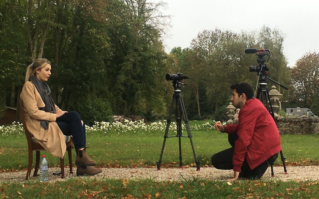 Daniel Lombroso, the Jewish filmmaker who shot the documentary 'White Noise,' interviews far-right YouTuber Lauren Southern in France. (Michael Miroshnik/ via JTA)