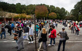Hundreds of people wait in line for early voting on October 12, 2020, in Marietta, Georgia. (AP Photo/Ron Harris)