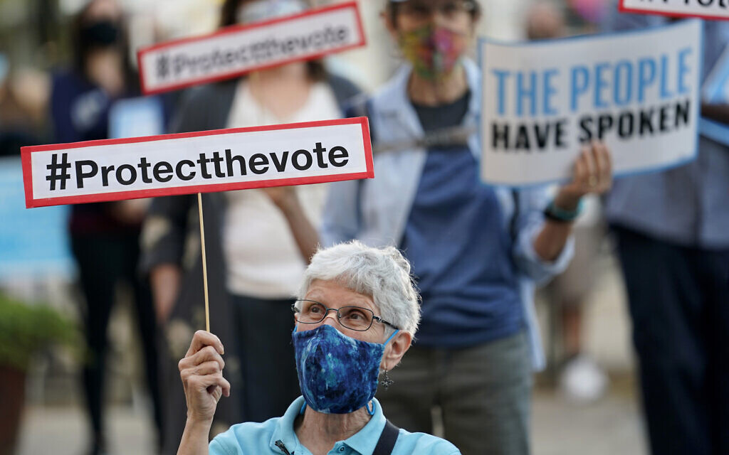 Protesters gather at a protect the vote rally in downtown San Antonio on Novemnber 4, 2020. (AP Photo/Eric Gay)