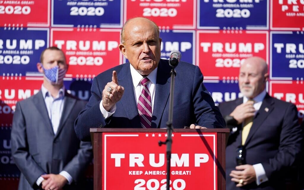 Former New York mayor Rudy Giuliani, a lawyer for US President Donald Trump, speaks during a news conference on legal challenges to vote counting in Pennsylvania, Saturday Nov. 7, 2020, in Philadelphia. (AP Photo/John Minchillo) Former New York mayor Rudy Giuliani, a lawyer for US President Donald Trump, speaks during a news conference on legal challenges to vote counting in Pennsylvania, Saturday Nov. 7, 2020, in Philadelphia. (AP Photo/John Minchillo)