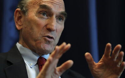 Elliot Abrams, US special representative for Iran, talks during an interview with The Associated Press at the US Embassy in Abu Dhabi, United Arab Emirates, November 12, 2020. (AP Photo/Kamran Jebreili) Elliot Abrams, US special representative for Iran, talks during an interview with The Associated Press at the US Embassy in Abu Dhabi, United Arab Emirates, November 12, 2020. (AP Photo/Kamran Jebreili)