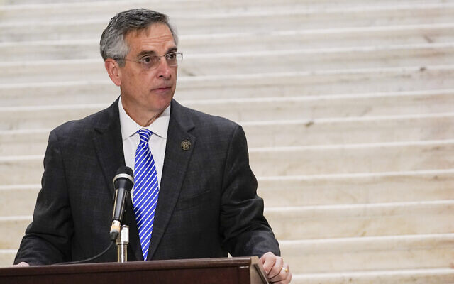 File: Georgia Secretary of State Brad Raffensperger speaks during a news conference on Friday, Nov. 20, 2020, in Atlanta. Georgia’s top elections official said he will certify that Joe Biden won the state's presidential election after a hand tally stemming from a mandatory audit affirmed the Democrat's lead over Republican President Donald Trump. (AP Photo/Brynn Anderson) File: Georgia Secretary of State Brad Raffensperger speaks during a news conference on Friday, Nov. 20, 2020, in Atlanta. Georgia’s top elections official said he will certify that Joe Biden won the state's presidential election after a hand tally stemming from a mandatory audit affirmed the Democrat's lead over Republican President Donald Trump. (AP Photo/Brynn Anderson)