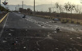 This photo released by the semi-official Fars News Agency shows the scene where Mohsen Fakhrizadeh was killed in Absard, a small city just east of the capital, Tehran, Iran, November 27, 2020. (Fars News Agency via AP)