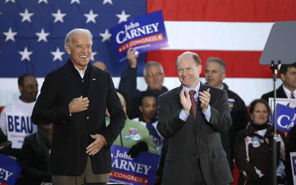 Vice President Joe Biden, left, and Delaware Democratic US Senate candidate Chris Coons, right, applaud while attending a rally for the Delaware Democratic Party ticket on November 1, 2010, in Wilmington, Del. (AP/Rob Carr) Vice President Joe Biden, left, and Delaware Democratic US Senate candidate Chris Coons, right, applaud while attending a rally for the Delaware Democratic Party ticket on November 1, 2010, in Wilmington, Del. (AP/Rob Carr)