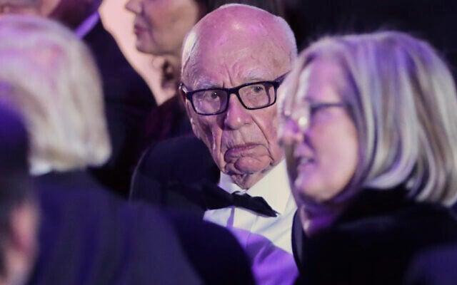 Rupert Murdoch, center, Chairman of Fox News Channel with US Donald Trump, left (with back to camera), Australian Prime Minister Malcolm Turnbull and his wife Lucy Turnbull, right, during dinner aboard the USS Intrepid, a decommissioned aircraft carrier docked in the Hudson River in New York on May 4, 2017. (AP/Pablo Martinez Monsivais) Rupert Murdoch, center, Chairman of Fox News Channel with US Donald Trump, left (with back to camera), Australian Prime Minister Malcolm Turnbull and his wife Lucy Turnbull, right, during dinner aboard the USS Intrepid, a decommissioned aircraft carrier docked in the Hudson River in New York on May 4, 2017. (AP/Pablo Martinez Monsivais)