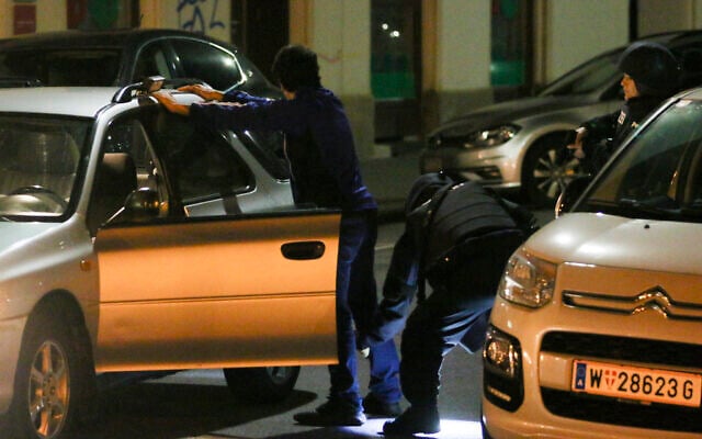 Police officers check a person after gunshots were heard, in Vienna, Monday, Nov. 2, 2020. Police in the Austrian capital said several shots were fired shortly after 8 p.m. local time in a lively street in the city center of Vienna and that there were six different shooting locations. Austria's top security official said authorities believe there were several gunmen involved and that a police operation was still ongoing. (Photo/Ronald Zak) Police officers check a person after gunshots were heard, in Vienna, Monday, Nov. 2, 2020. Police in the Austrian capital said several shots were fired shortly after 8 p.m. local time in a lively street in the city center of Vienna and that there were six different shooting locations. Austria's top security official said authorities believe there were several gunmen involved and that a police operation was still ongoing. (Photo/Ronald Zak)