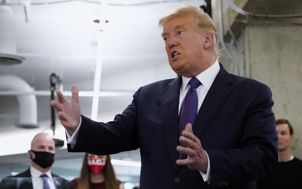 US President Donald Trump speaks at the Trump campaign headquarters on Election Day, November 3, 2020, in Arlington, Virginia. (AP/Alex Brandon)