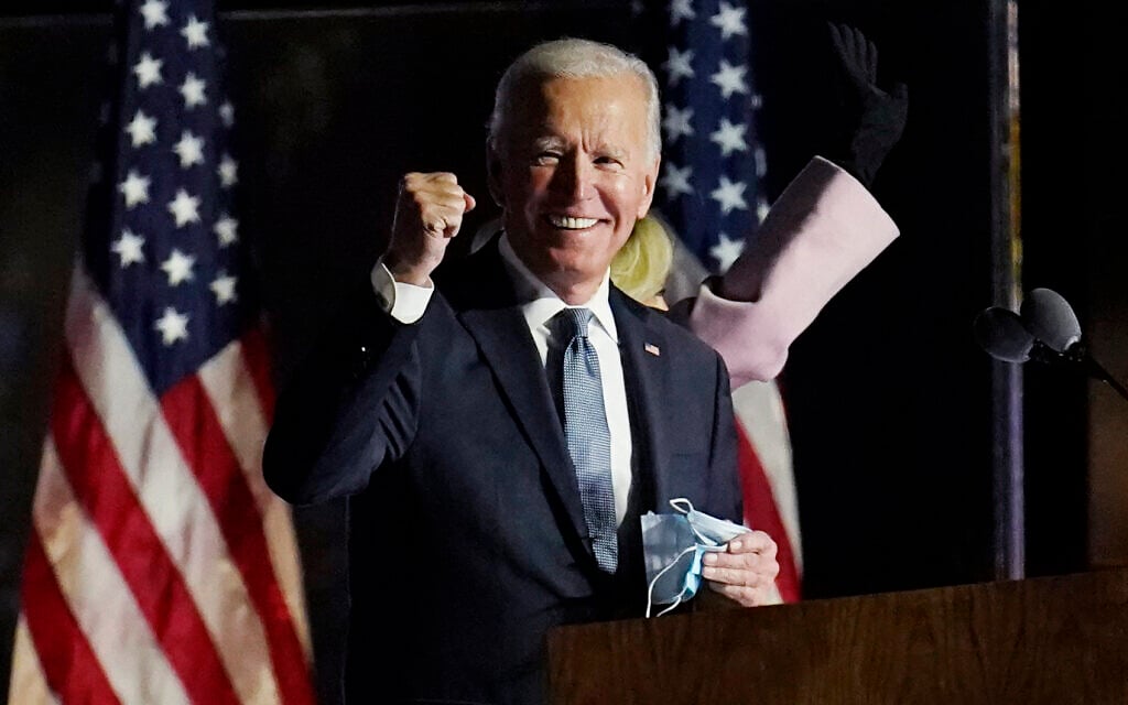 Democratic presidential candidate former US Vice President Joe Biden speaks to supporters, November 4, 2020, in Wilmington, Delaware. (AP Photo/Paul Sancya)
