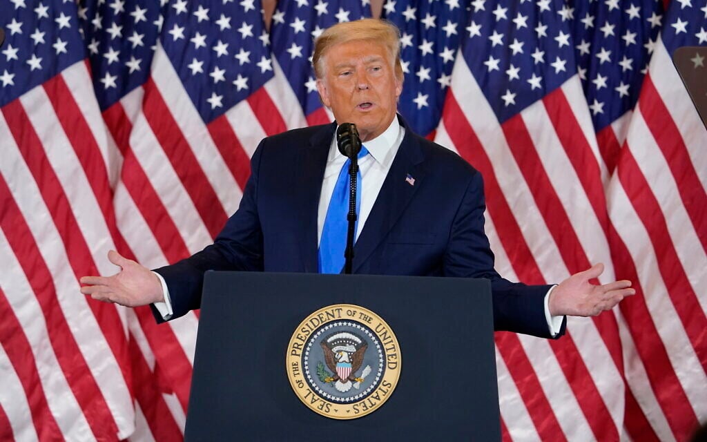 US President Donald Trump speaks in the East Room of the White House, November 4, 2020, in Washington. (AP Photo/Evan Vucci)
