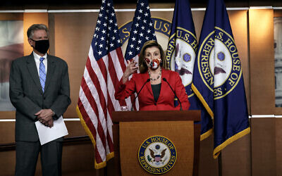 Speaker of the House Nancy Pelosi talks to reporters about the impact of the election on the political landscape in Congress, at the Capitol in Washington, November 6, 2020  (AP Photo/J. Scott Applewhite)