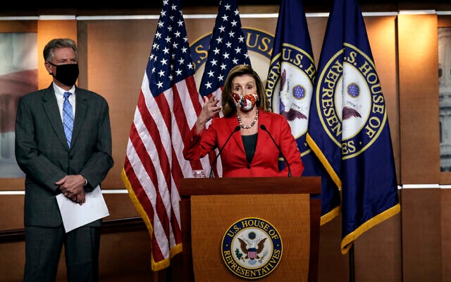 Speaker of the House Nancy Pelosi talks to reporters about the impact of the election on the political landscape in Congress, at the Capitol in Washington, November 6, 2020 (AP Photo/J. Scott Applewhite) Speaker of the House Nancy Pelosi talks to reporters about the impact of the election on the political landscape in Congress, at the Capitol in Washington, November 6, 2020 (AP Photo/J. Scott Applewhite)