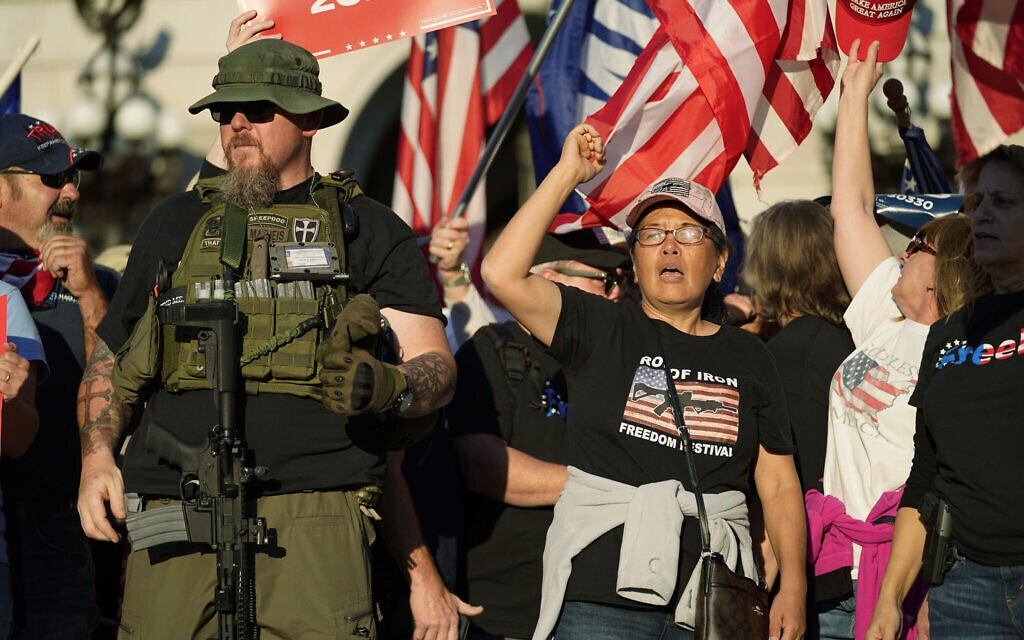 Supporters of President Donald Trump demonstrate outside the Pennsylvania State Capitol, Nov. 7, 2020, in Harrisburg, Pennsylvania., after Democrat Joe Biden defeated Trump to become 46th president of the United States. (AP/Julio Cortez)