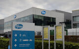 A general view of Pfizer Manufacturing Belgium in Puurs, Belgium, Monday, Nov. 9, 2020 (AP Photo/Virginia Mayo)