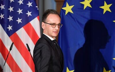 German Foreign Minister Heiko Maas arrives for a news conference with United States Secretary of State Mike Pompeo in Leipzig, Germany, November 7, 2019. (AP Photo/Jens Meyer, file) German Foreign Minister Heiko Maas arrives for a news conference with United States Secretary of State Mike Pompeo in Leipzig, Germany, November 7, 2019. (AP Photo/Jens Meyer, file)