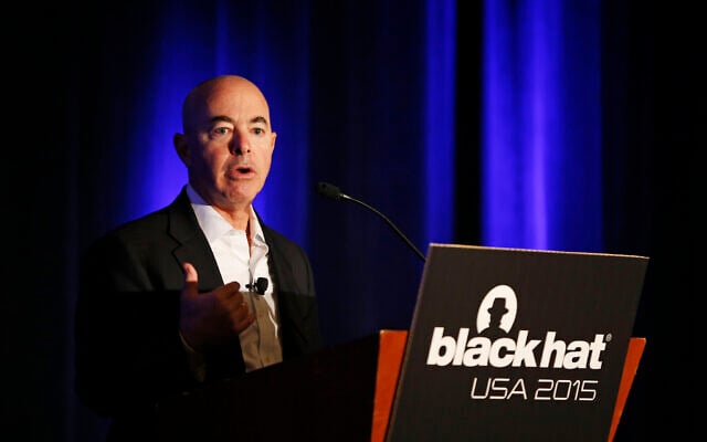 Then-deputy secretary of Homeland Security Alejandro Mayorkas speaks at the Black Hat conference, in Las Vegas, on August 6, 2015. (AP Photo/John Locher, File) Then-deputy secretary of Homeland Security Alejandro Mayorkas speaks at the Black Hat conference, in Las Vegas, on August 6, 2015. (AP Photo/John Locher, File)