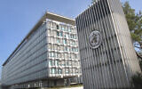 The World Health Organization (WHO) headquarters building in Geneva, Switzerland, March 11, 2015 . (AP Photo/Raphael Satter)