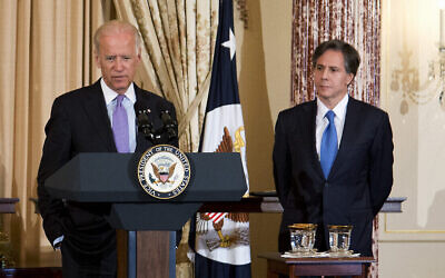 Vice President Joe Biden (left) and Deputy Secretary of State Tony Blinken, June 30, 2015, at the State Department in Washington. (AP Photo/Manuel Balce Ceneta)
