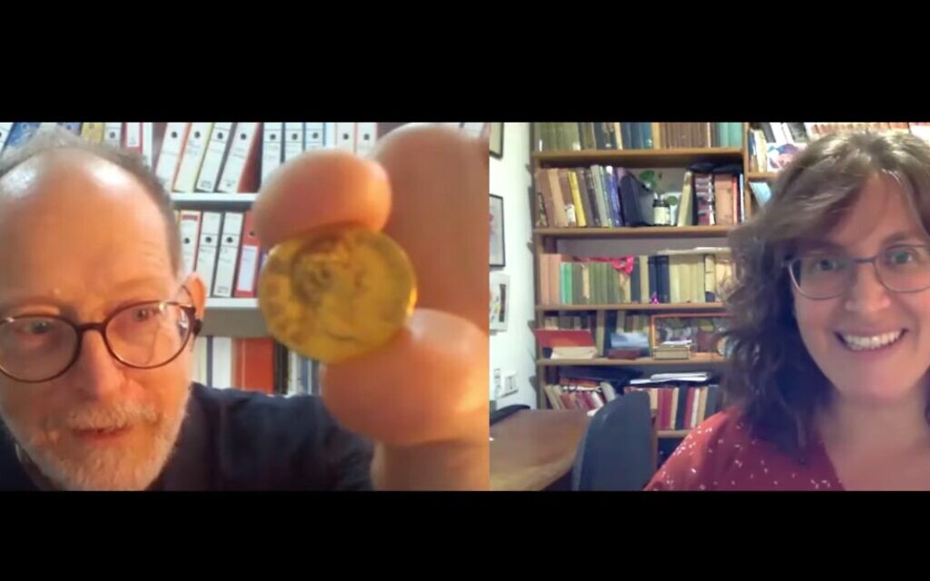 ToI's Amanda Borschel-Dan speaks with the head of the Israel Antiquities Authority's Coin Department Donald T. Ariel in the Behind the Headlines series. (screenshot)