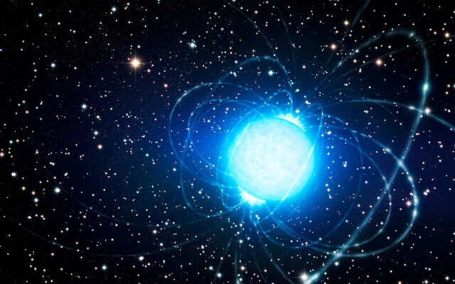 This artist’s impression shows a magnetar in the star cluster Westerlund 1. (ESO/L. Calçada/Wikipedia CC BY 4.0) This artist’s impression shows a magnetar in the star cluster Westerlund 1. (ESO/L. Calçada/Wikipedia CC BY 4.0)