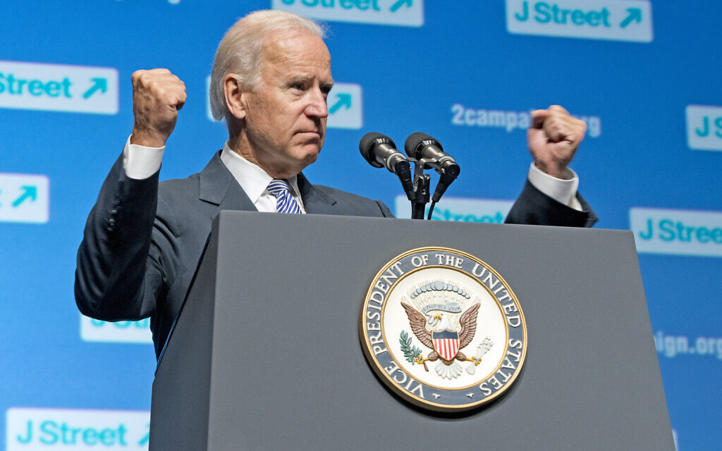 US Vice President Joe Biden addresses the 4th National J Street Conference at the Washington Convention Center in Washington, DC, on September 30, 2013. (Ron Sachs/J Street) US Vice President Joe Biden addresses the 4th National J Street Conference at the Washington Convention Center in Washington, DC, on September 30, 2013. (Ron Sachs/J Street)