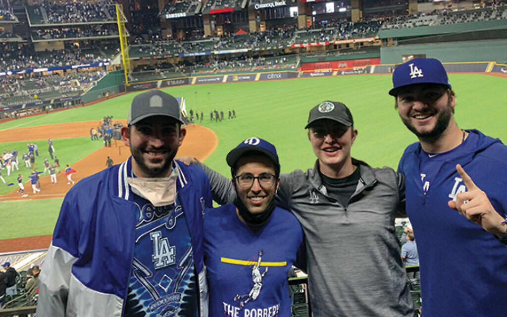 From left; Sammy Elias, Ethan Levitt, Craig Weinhaus, and Pat O’shea are all in the Dodgers’ baseball operations department. (Courtesy of Elias/ via the Jewish Standard)
