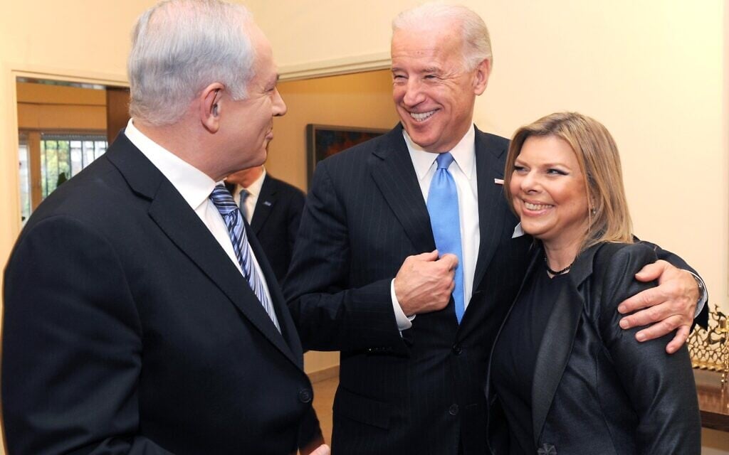 Prime Minister Benjamin Netanyahu and his wife Sara meet Vice President of the United States Joe Biden (center) in Jerusalem, March 9, 2010 (Avi Ohayun/GPO) Prime Minister Benjamin Netanyahu and his wife Sara meet Vice President of the United States Joe Biden (center) in Jerusalem, March 9, 2010 (Avi Ohayun/GPO)