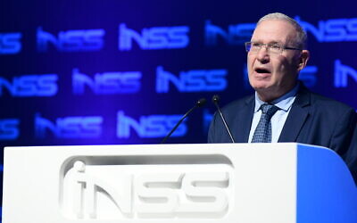 Director-General of the National Security Studies (INSS) Amos Yadlin speaks at the Annual International Conference of the Institute for National Security Studies, in Tel Aviv, on January 29, 2020. (Tomer Neuberg/ Flash90)