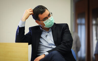 Then Health Ministry director general Moshe Bar Siman-Tov speaks during a press conference about the coronavirus COVID-19, at the Health Ministry in Jerusalem on May 31, 2020. (Flash90)