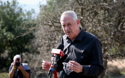 Defense Minister Benny Gantz seen during a visit on the Israel-Lebanon border, northern Israel, on November 17, 2020. (David Cohen/Flash90)