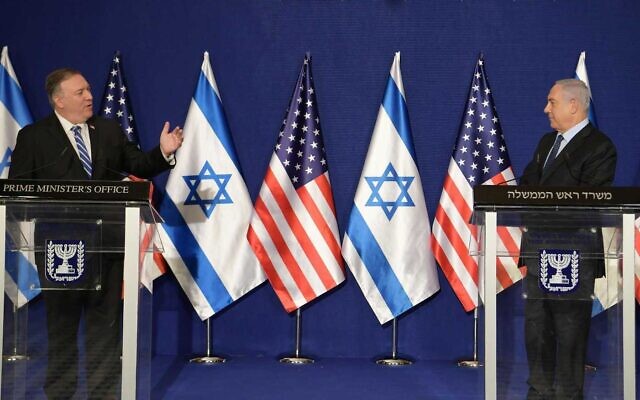 Prime Minister Benjamin Netanyahu and US Secretary of State Mike Pompeo deliver statements to the press at the Prime Minister's Office in Jerusalem on November 19, 2020 (Amos Ben Gershom/GPO) Prime Minister Benjamin Netanyahu and US Secretary of State Mike Pompeo deliver statements to the press at the Prime Minister's Office in Jerusalem on November 19, 2020 (Amos Ben Gershom/GPO)