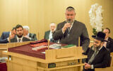 Rabbi Pinchas Goldschmidt speaks at a synagogue in Monaco on November 23, 2017. (Courtesy of the Conference of European Rabbis via JTA)